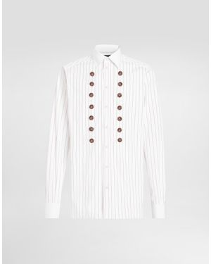 Dolce & Gabbana Striped Cotton Shirt With Bejeweled Details - White
