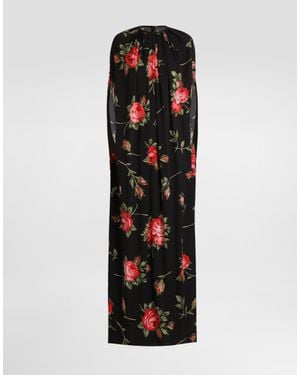 Dolce & Gabbana Rose Bouquet-Print Tunic Dress - Black