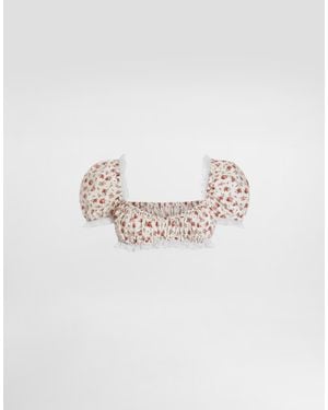 Dolce & Gabbana Small Rose-Print Poplin Top - White