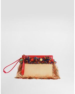Dolce & Gabbana Raffia Toiletry Bag With Fringes - Multicolour