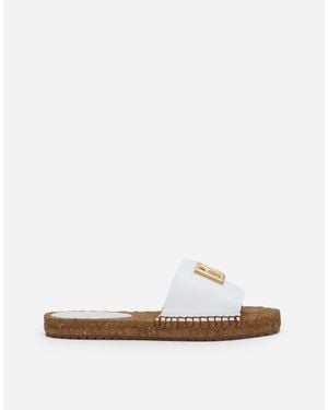 Dolce & Gabbana Dg Logo Leather Espadrille Sandal - White