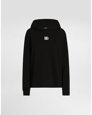 Dolce & Gabbana Jersey Hoodie With Dg Embroidery - Black
