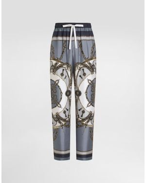 Dolce & Gabbana Cargo-Print Vanity Silk Twill Trousers - White