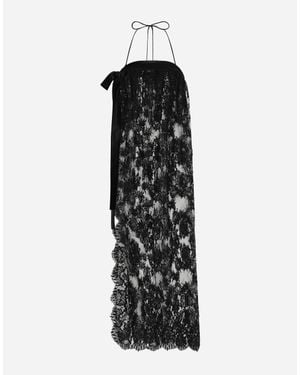 Dolce & Gabbana Calf-Length Chantilly Lace Dress With Satin Details - Black