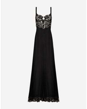Dolce & Gabbana Long Silk Chiffon Dress With Lace Body - Black