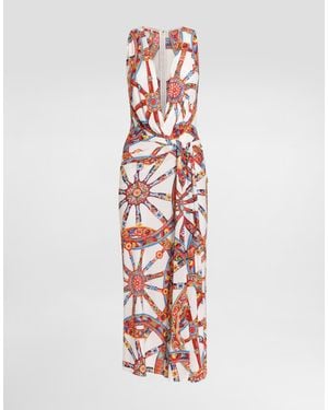 Dolce & Gabbana Carretto-Print Viscose Jersey Dres - White