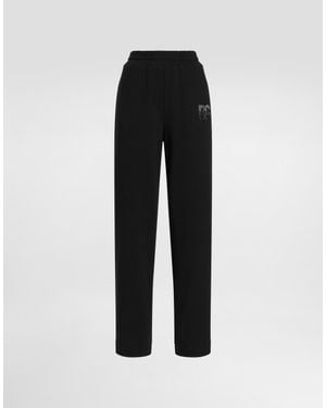 Dolce & Gabbana Jersey Jogging Pants With Rhinestone-Detailed Dg Logo Embroidery - Black