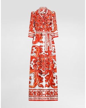 Dolce & Gabbana Majolica-Print Silk Robe-Style Coat - Red