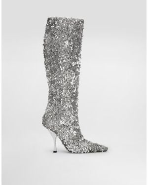 Dolce & Gabbana Drop Sequin Boots - Blanco