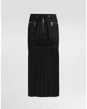 Dolce & Gabbana Twill Midi Skirt With Chiffon - Negro