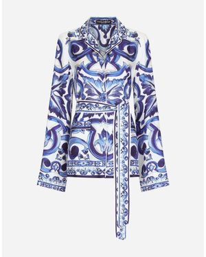 Dolce & Gabbana Majolica-Print Twill Pyjama Shirt - Blue