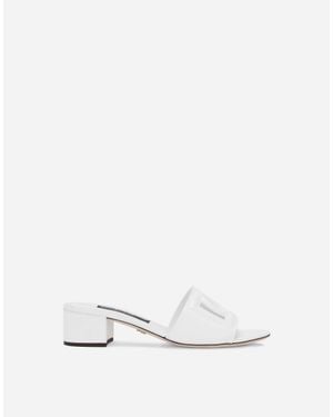 Dolce & Gabbana Calfskin Mule With Dg Logo - White