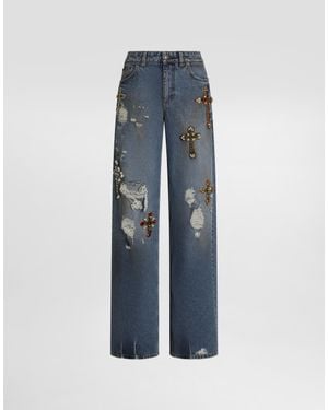 Dolce & Gabbana 5-Pocket Denim Trousers With Emrboidery - Blue