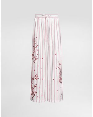 Dolce & Gabbana Poplin Trousers With Thread Floral Embroidery - Pink