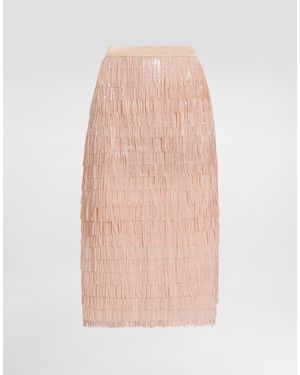 Dolce & Gabbana Sequined Midi Skirt With Fringed Embellishment - Pink