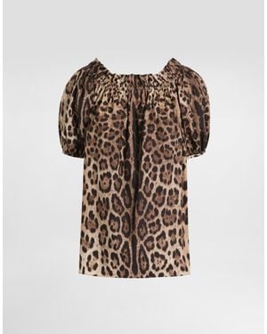 Dolce & Gabbana Short-Sleeved Leopard-Print Poplin Top - Natural