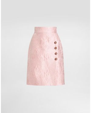 Dolce & Gabbana Jacquard Button-Embellished Skirt - Pink