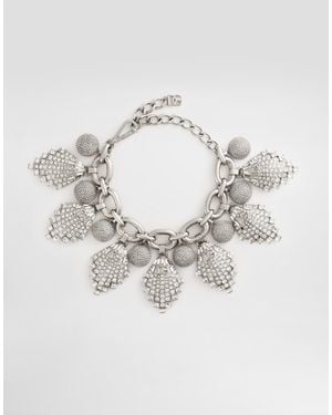 Dolce & Gabbana Maxi-Necklace With Chain, Rhinestones Accents And Dg Logo - Metallic