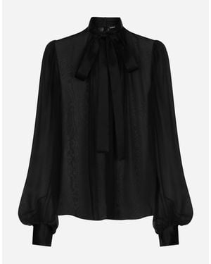Dolce & Gabbana Silk Chiffon Pussy-Bow Blouse - Black