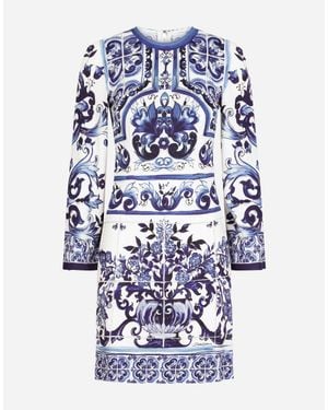 Dolce & Gabbana Short Majolica-Print Organzine Dress - Blue