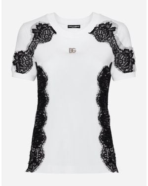 Dolce & Gabbana Lace-Trim Logo T-Shirt - White