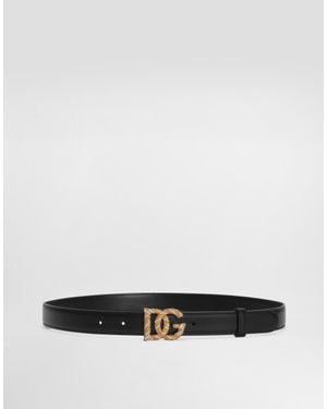 Dolce & Gabbana Calfskin Belt With Dg Logo - White