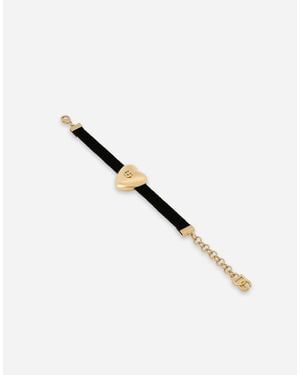 Dolce & Gabbana Velvet Bracelet With Dg Logo Heart - Natural