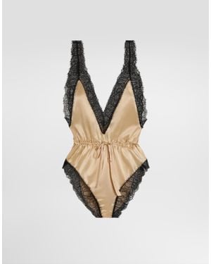 Dolce & Gabbana Satin And Lace Bodysuit - Natural