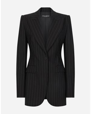 Dolce & Gabbana Single-Breasted Pinstripe Wool Turlington Jacket - Black