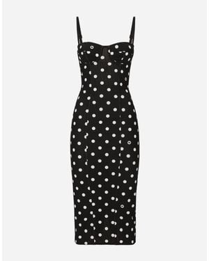 Dolce & Gabbana Stretch Midi Sheath Dress With Polka Dot Print - Black