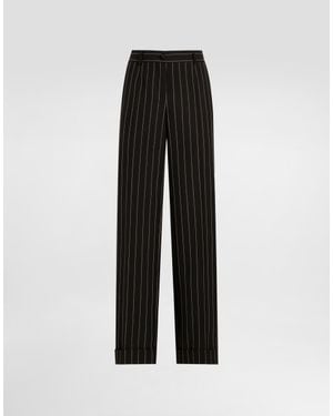 Dolce & Gabbana Straight-Leg Pinstripe Wool Pants With Turn-Ups - Black