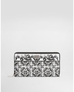Dolce & Gabbana Majolica-Print Calfskin Wallet - White