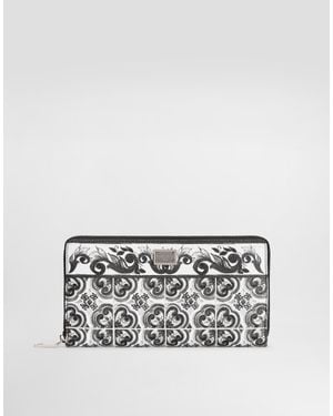 Dolce & Gabbana Majolica-Print Calfskin Wallet - White