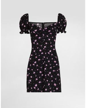 Dolce & Gabbana Carnations-Print Dress - Black