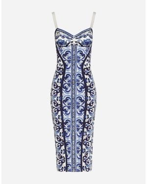 Dolce & Gabbana Bodycon Majolica Midi Dress - Blue