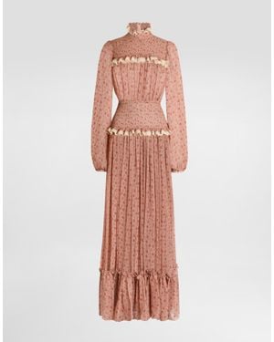 Dolce & Gabbana Small Rose-Print Long Chiffon Dress - Pink