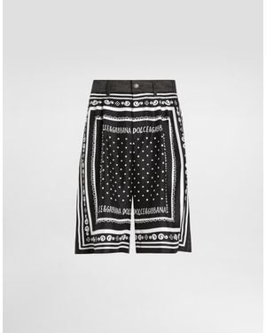 Dolce & Gabbana Printed Silk And Denim Shorts - Black