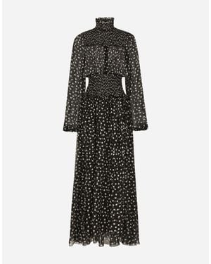 Dolce & Gabbana Silk Polka-Dot Maxi Dress - Black
