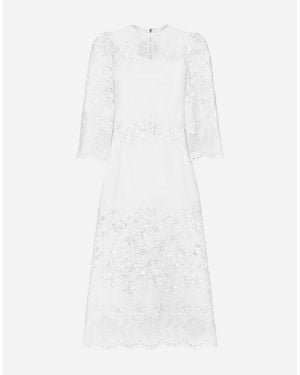 Dolce & Gabbana Cotton Calf-Length Dress With Cut-Out Detailing - White