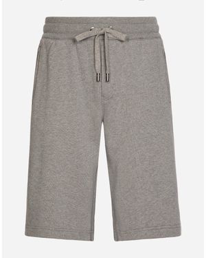 Dolce & Gabbana Jersey Jogging Shorts With Logo Tag - Grey