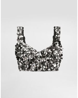 Dolce & Gabbana Sequined Bralette Top - Metallic