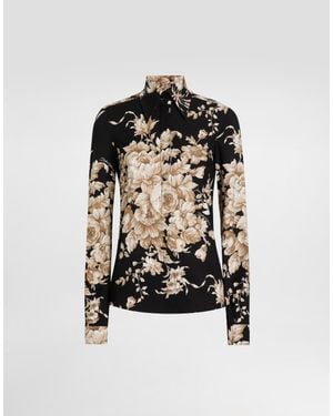 Dolce & Gabbana Silk-Blend Rose Print Shirt - Black