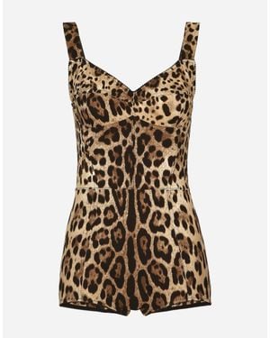Dolce & Gabbana Leopard-Print Charmeuse Bodysuit - ブラウン