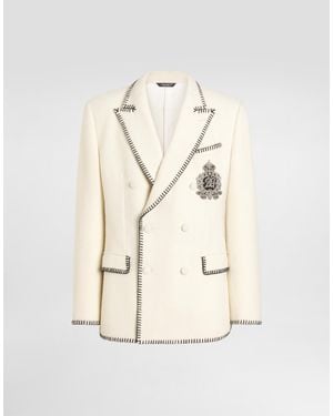 Dolce & Gabbana Tweed Double-Breasted Jacket With Embroidery - Natural