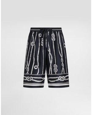 Dolce & Gabbana Marina-Print Silk Twill Vanity Bermuda Shorts - Black
