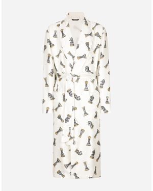 Dolce & Gabbana Silk Twill Robe With Chess-Piece - ホワイト