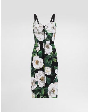 Dolce & Gabbana Stretch Marquisette Midi Dress With Gardenia - White