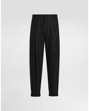 Dolce & Gabbana Pinstripe Linen-Blend Pants With Double Darts - ブラック