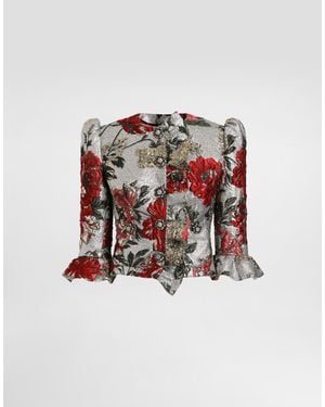 Dolce & Gabbana Single-Breasted Floral Jacket With Ruffles - White