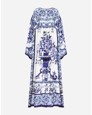 Dolce & Gabbana Kaftano in twill di seta stampa maioliche - Blu